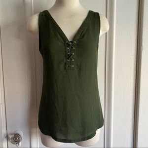 Express Olive Green Lace Front Tank Top XS